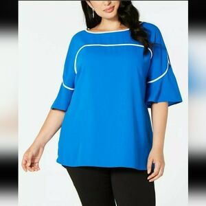 Alfani, 2X Women's Blue Piped Tunic Blouse, Size 2X